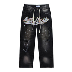 VALLEY Embroidered Rhinestone Jeans #8253