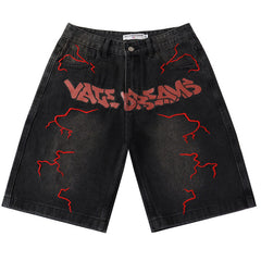 Letter Patterns Denim Shorts #8683